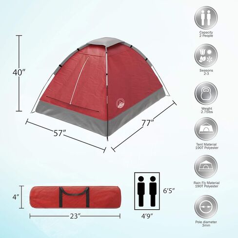 2-Person Dome Tent – Easy Set Up Shelter with Rain Fly and Carrying Bag for Camping, Beach, Hiking, and Festivals by Wakeman Outdoors (Yellow) in Kuwait