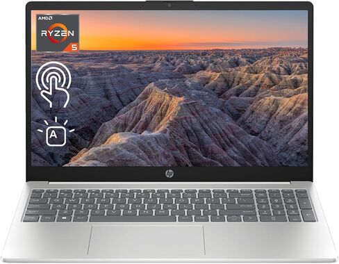 أحدث كمبيوتر محمول HP 2023، شاشة لمس عالية الدقة 15.6 بوصة، AMD Ryzen 5 7530U (Beats i7-1165G7)، ذاكرة الوصول العشوائي 16 جيجابايت، 1 تيرابايت PCIe SSD، كاميرا ويب، لوحة مفاتيح بإضاءة خلفية، HDMI، نوع C، Wi-Fi 6، Windows 11 Home، فضي، اكسسوارات كي كي إي in Saudi Arabia
