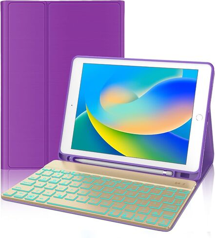 حافظة لوحة مفاتيح KVAGO لجهاز iPad 9.7 بوصة، متوافقة مع iPad الجيل السادس، iPad الجيل الخامس، iPad Pro 9.7 بوصة، iPad Air 2، iPad Air، غطاء فوليو واقٍ مع لوحة مفاتيح بلوتوث لاسلكية - أرجواني in Kuwait