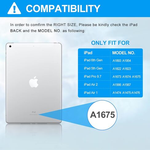 حافظة لوحة مفاتيح KVAGO لجهاز iPad 9.7 بوصة، متوافقة مع iPad الجيل السادس، iPad الجيل الخامس، iPad Pro 9.7 بوصة، iPad Air 2، iPad Air، غطاء فوليو واقٍ مع لوحة مفاتيح بلوتوث لاسلكية - أرجواني in Kuwait
