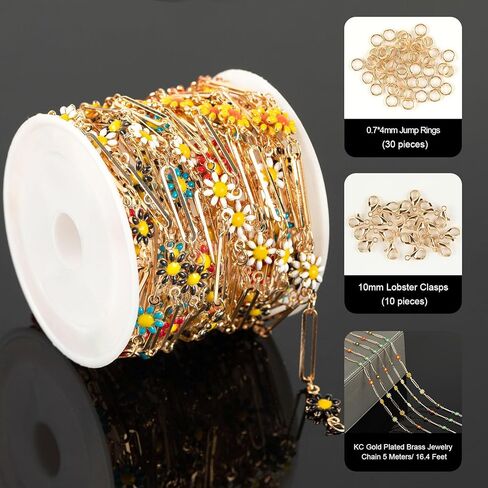 YOUBEIYEE 16.4 Feet Colorful Daisy Chain Necklace DIY for Women Gold Plated Brass Cross Chain with Bead Jewelry Chain Roll Jewelry Supplies Findings in Kuwait