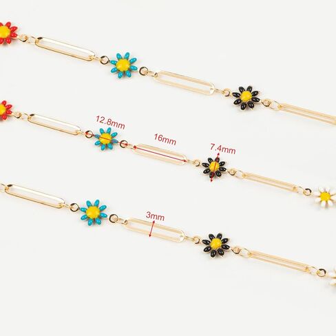 YOUBEIYEE 16.4 Feet Colorful Daisy Chain Necklace DIY for Women Gold Plated Brass Cross Chain with Bead Jewelry Chain Roll Jewelry Supplies Findings in Kuwait