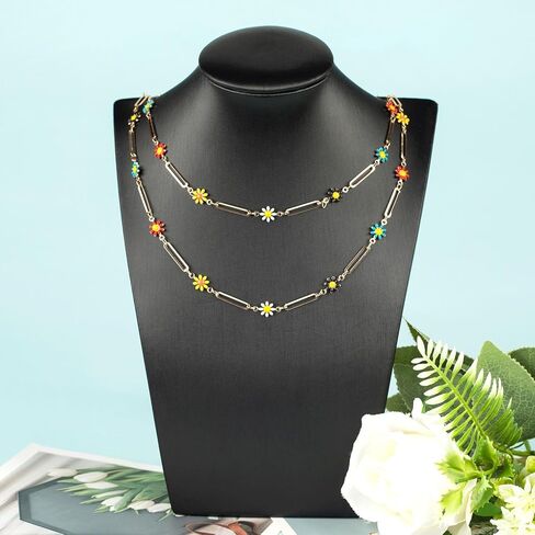 YOUBEIYEE 16.4 Feet Colorful Daisy Chain Necklace DIY for Women Gold Plated Brass Cross Chain with Bead Jewelry Chain Roll Jewelry Supplies Findings in Kuwait