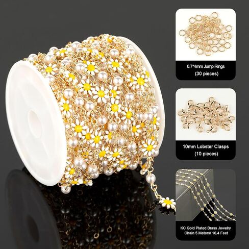 YOUBEIYEE 16.4 Feet Colorful Daisy Chain Necklace DIY for Women Gold Plated Brass Cross Chain with Bead Jewelry Chain Roll Jewelry Supplies Findings in Saudi Arabia