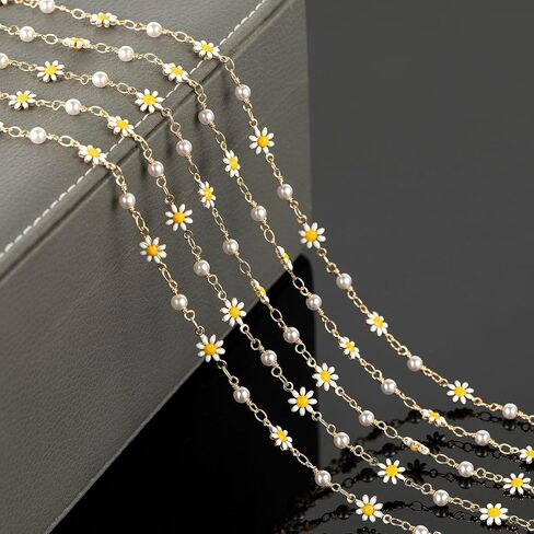 YOUBEIYEE 16.4 Feet Colorful Daisy Chain Necklace DIY for Women Gold Plated Brass Cross Chain with Bead Jewelry Chain Roll Jewelry Supplies Findings in Saudi Arabia