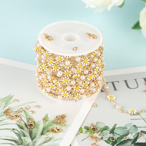 YOUBEIYEE 16.4 Feet Colorful Daisy Chain Necklace DIY for Women Gold Plated Brass Cross Chain with Bead Jewelry Chain Roll Jewelry Supplies Findings in Saudi Arabia
