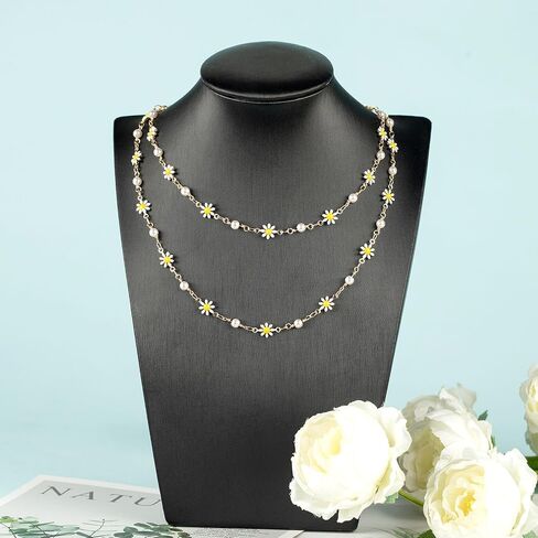 YOUBEIYEE 16.4 Feet Colorful Daisy Chain Necklace DIY for Women Gold Plated Brass Cross Chain with Bead Jewelry Chain Roll Jewelry Supplies Findings in Saudi Arabia