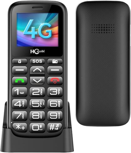 هاتف خلوي HCmobi 4G-LTE لكبار السن، هاتف محمول غير مقفل مع وظيفة SOS وأزرار كبيرة، وهواتف محمولة أساسية ثنائية الشريحة، بلوتوث 5.0، FM، 1000 مللي أمبير، قاعدة شحن (أسود) in Saudi Arabia