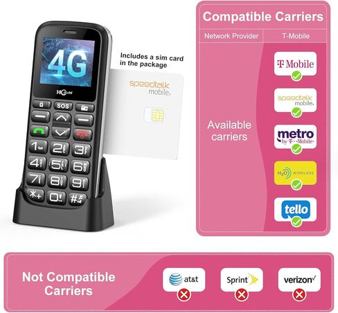 هاتف خلوي HCmobi 4G-LTE لكبار السن، هاتف محمول غير مقفل مع وظيفة SOS وأزرار كبيرة، وهواتف محمولة أساسية ثنائية الشريحة، بلوتوث 5.0، FM، 1000 مللي أمبير، قاعدة شحن (أسود) in Saudi Arabia