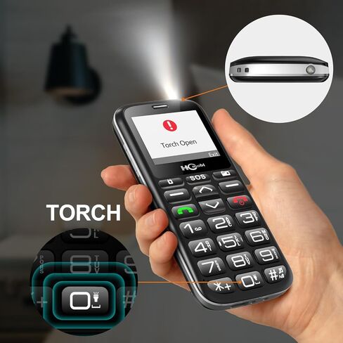 هاتف خلوي HCmobi 4G-LTE لكبار السن، هاتف محمول غير مقفل مع وظيفة SOS وأزرار كبيرة، وهواتف محمولة أساسية ثنائية الشريحة، بلوتوث 5.0، FM، 1000 مللي أمبير، قاعدة شحن (أسود) in Saudi Arabia