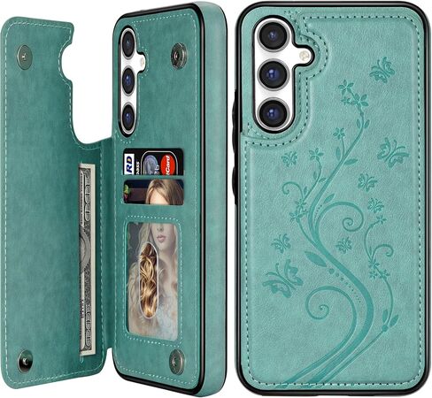Compatible with Samsung Galaxy A14 5G Case Wallet with Card Slot Butterfly Embossing Flip Leather Magnetic Clasp Protective Phone Case for Samsung Galaxy A14 Case Wallet(Green-6.6 inch) in Saudi Arabia
