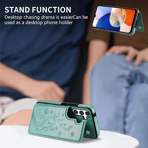 Compatible with Samsung Galaxy A14 5G Case Wallet with Card Slot Butterfly Embossing Flip Leather Magnetic Clasp Protective Phone Case for Samsung Galaxy A14 Case Wallet(Green-6.6 inch) in Saudi Arabia