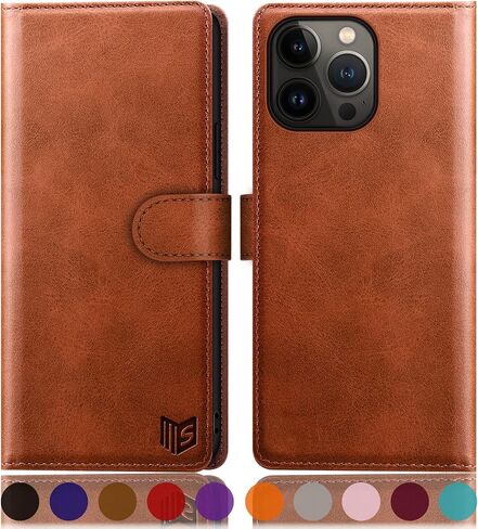 SUANPOT for iPhone 14 Pro 6.1" Wallet case with RFID Blocking Credit Card Holder,Flip Book PU Leather Protective Cover Women Men for Apple 14 Pro Phone case Light Brown in Saudi Arabia