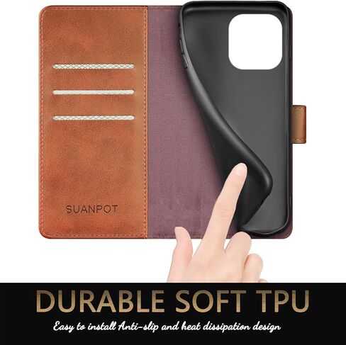SUANPOT for iPhone 14 Pro 6.1" Wallet case with RFID Blocking Credit Card Holder,Flip Book PU Leather Protective Cover Women Men for Apple 14 Pro Phone case Light Brown in Saudi Arabia