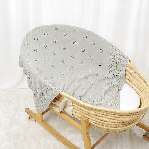 LAWKUL Cellular Blanket Baby 100% Cotton Knitted Soft Knit Crochet Blankets for Newborn Boy Girls Toddler Light Grey 100x80cm in Kuwait