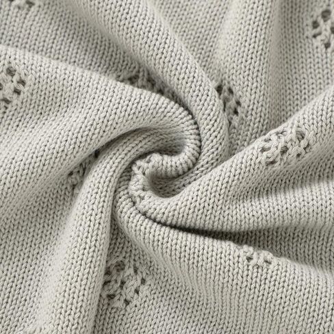 LAWKUL Cellular Blanket Baby 100% Cotton Knitted Soft Knit Crochet Blankets for Newborn Boy Girls Toddler Light Grey 100x80cm in Kuwait