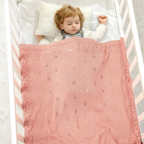LAWKUL Cellular Blanket Baby 100% Cotton Knitted Soft Knit Crochet Blankets for Newborn Boy Girls Toddler Light Grey 100x80cm in Kuwait