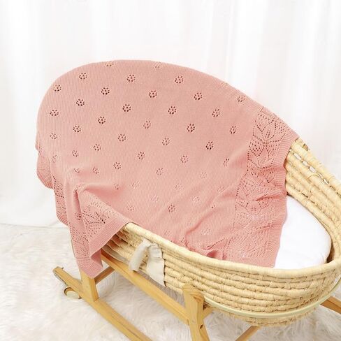 LAWKUL Cellular Blanket Baby 100% Cotton Knitted Soft Knit Crochet Blankets for Newborn Boy Girls Toddler Light Grey 100x80cm in Kuwait