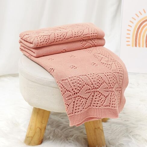LAWKUL Cellular Blanket Baby 100% Cotton Knitted Soft Knit Crochet Blankets for Newborn Boy Girls Toddler Light Grey 100x80cm in Kuwait