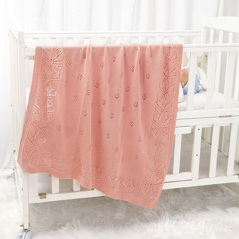 LAWKUL Cellular Blanket Baby 100% Cotton Knitted Soft Knit Crochet Blankets for Newborn Boy Girls Toddler Light Grey 100x80cm in Kuwait