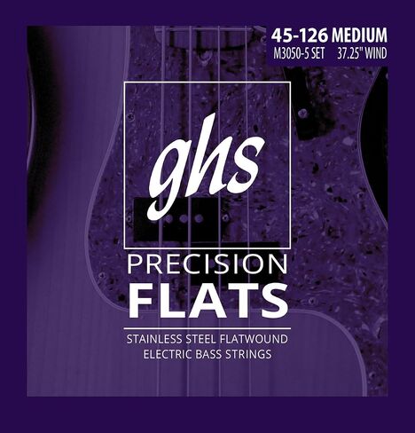 GHS Strings 3025 4-String Bass Precision Flats, Stainless Steel Flatwound Bass Strings, 38" Winding, Light (.045-.095) in Kuwait