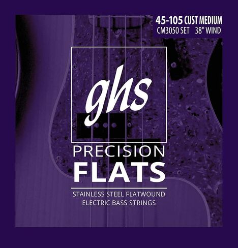 GHS Strings 3025 4-String Bass Precision Flats, Stainless Steel Flatwound Bass Strings, 38" Winding, Light (.045-.095) in Kuwait