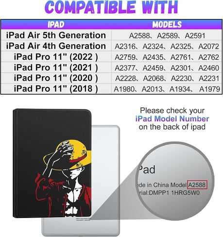 مروحة عصرية لجهاز iPad Air الجيل الخامس/Air 4th 10.9 بوصة/لجهاز iPad Pro 11 بوصة حافظة للأطفال في سن المراهقة والأولاد والبنات والنساء وشخصيات الرسوم المتحركة فوليو حامل قلم رصاص غطاء كرتوني لحافظات Apple i Pad Air 5/4 in Saudi Arabia