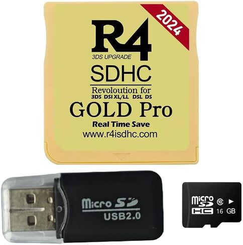 2024 R4 SDHC Gold Pro Card Dual Core Revolution Cartridge, NO Timebomb, for New 2DS/3DS/LL/XL NDSL NDSI, Include Card Adapter & 16GB MicroSD TF Card in Saudi Arabia
