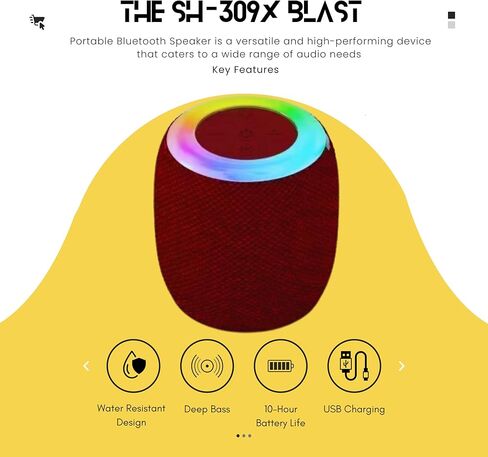 مكبر صوت بلوتوث محمول SH-309X Blast مع ميكروفون مدمج - بطارية 10 ساعات، مقاومة للماء، 3 خيارات للألوان (أسود مخفي) in Kuwait