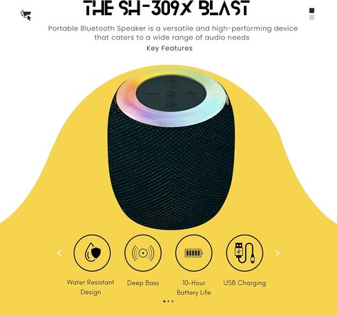 SH-309X Blast Portable Bluetooth Speaker with Built-in Mic - 10 Hour Battery, Water Resistant, 3 Color Options (Black Stealth) in Saudi Arabia