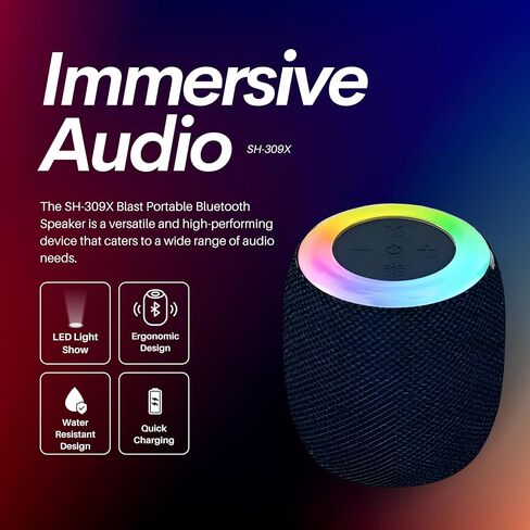 SH-309X Blast Portable Bluetooth Speaker with Built-in Mic - 10 Hour Battery, Water Resistant, 3 Color Options (Black Stealth) in Saudi Arabia