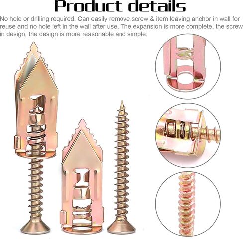 Taigoehua 200pcs Zinc Plated Steel Self-Drilling Anchors, （0.5×1.2inch）100pcs / (0.5×1.6inch）100pcs,Steel Self-Drilling Anchors with Zinc Plated Screws in Saudi Arabia