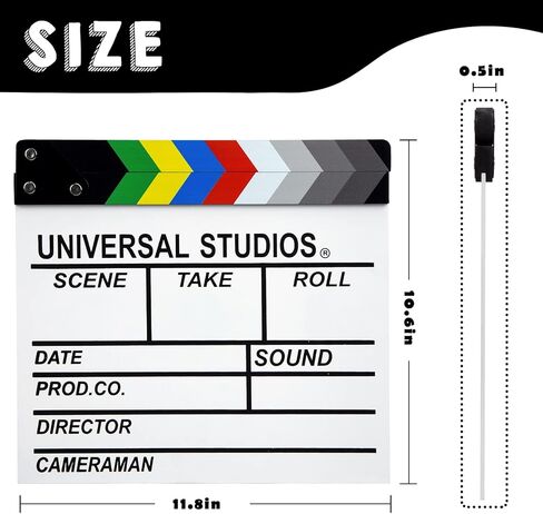 MCPINKY White Movie Clapboard, Wooden Clapper Board Rainbow Color Professional Film Slate for Film Props Director in Kuwait