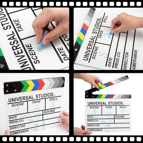 MCPINKY White Movie Clapboard, Wooden Clapper Board Rainbow Color Professional Film Slate for Film Props Director in Kuwait
