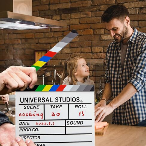 MCPINKY White Movie Clapboard, Wooden Clapper Board Rainbow Color Professional Film Slate for Film Props Director in Kuwait