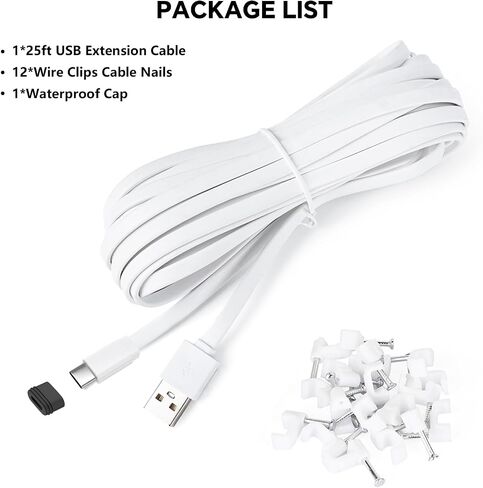 كابل طاقة 25 قدم لـ eufy SoloCam S220، C210، كابل تمديد الطاقة لـ eufyCam 3/S330، 3C/S300، سلك شحن مسطح مقاوم للطقس لكاميرا eufy Indoor Cam S350/C220/C210، للاستخدام الداخلي والخارجي in Kuwait