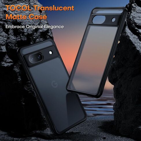 حافظة TOCOL لهاتف Google Pixel 8a، [حماية كاملة مطورة للكاميرا] مع واقي شاشة مكون من قطعتين، [حماية ضد الصدمات] ظهر صلب شفاف غير لامع لهاتف Pixel 8a، أسود in Saudi Arabia