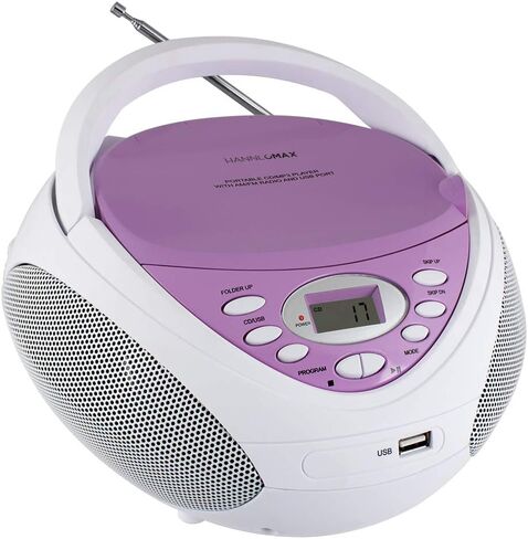 مشغل CD/MP3 محمول من HANNLOMAX HX-326CD، راديو AM/FM، منفذ USB لتشغيل MP3 Aux-in (أرجواني) in Kuwait