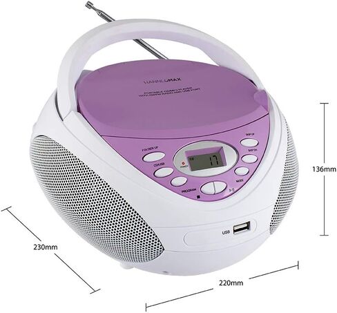 مشغل CD/MP3 محمول من HANNLOMAX HX-326CD، راديو AM/FM، منفذ USB لتشغيل MP3 Aux-in (أرجواني) in Kuwait