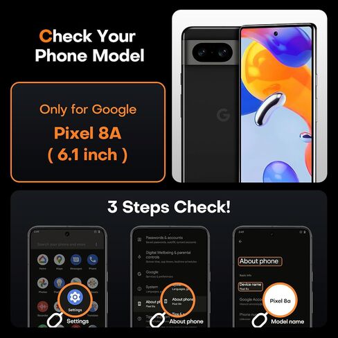 حافظة TOCOL لهاتف Google Pixel 8a، [حماية كاملة مطورة للكاميرا] مع واقي شاشة مكون من قطعتين، [حماية ضد الصدمات] ظهر صلب شفاف غير لامع لهاتف Pixel 8a، أسود in Saudi Arabia