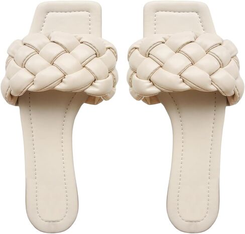 Verdusa Women's Square Open Toe Braided Sandals Slip On Slide Flat Summer Shoes in Kuwait
