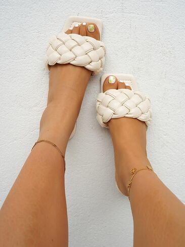 Verdusa Women's Square Open Toe Braided Sandals Slip On Slide Flat Summer Shoes in Kuwait