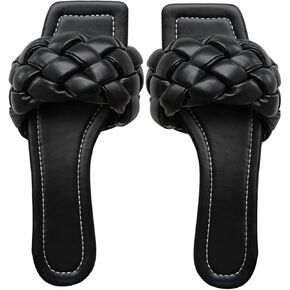 Verdusa Women's Square Open Toe Braided Sandals Slip On Slide Flat Summer Shoes