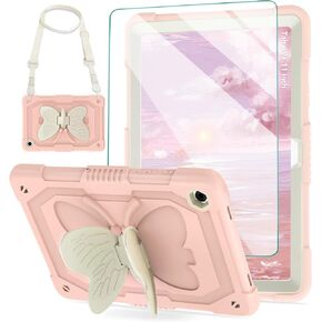 ACEMO for Samsung Galaxy Tab A9 Plus Case 11 Inch 2023 with Screen Protector, Butterfly Kickstand, Shoulder Strap Cute for Kids Rugged Cover for Galaxy Tab A9+ (SM-X210/X216/X218) Pink