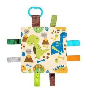 Baby Sensory Crinkle & Teething Square Lovey Toy with Closed Ribbon Tags for Increased Stimulation: 8"X8" (Dinosaurs)