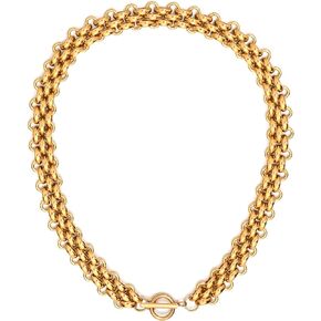 Chunky Gold Choker Necklace for Women 18K Gold Plated Titanium Stainless Steel Chain Necklace Classic Trendy Toggle Clasp Non Tarnish Gold Necklaces Jewelry for Girls