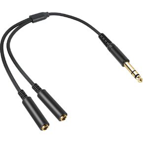 Devinal 1/4 TRS to Dual 1/4 TS Y Splitter Cable, 1/4" Female Stereo to Dual 6.35mm TS Male Adapter, 6.35mm Female to 2 1/4 inch Mono Breakout Cable - 1 ft
