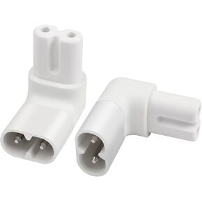 PNGKNYOCN White IEC 320 C8 to C7 Power Adapter，90 Degree 250V 2.5A 8 Figure C8 Male to C7 Female Extension Power Adapter（2-Pack）