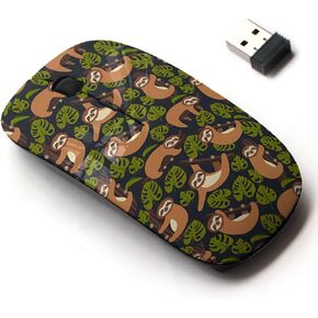 2.4G Wireless Mouse with Cute Pattern Design for All Laptops and Desktops with Nano Receiver - Sloth on Branch