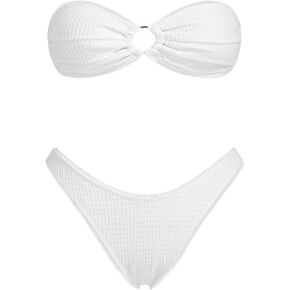 VOLAFA Women's Triangle Bikini Set O Ring Strapless Tie Back Swimsuit Bandeau Texsured Two Piece Bathing Suit